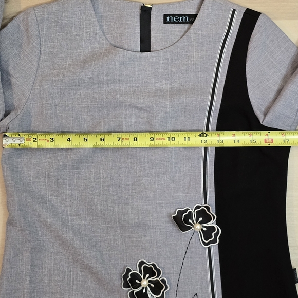 Nemnew Crew neck gray 3/4 sleeve career midi dress Embroidered flower size 6 - Picture 4 of 14